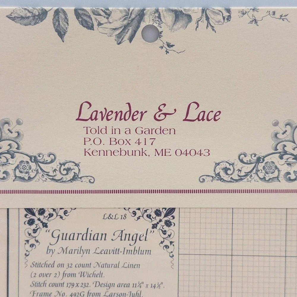 Vintage Lavender & Lace Guardian Angel NIP Cross Stitch Pattern L&L 18 Victorian